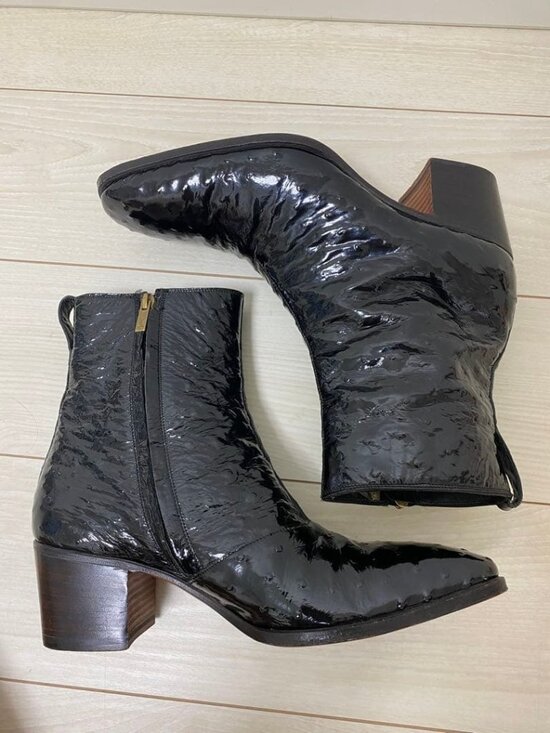 Yves Saint Laurent YSL Tom Ford Era Johnny Boots Black Patent Ostrich Leather 41 main image 5